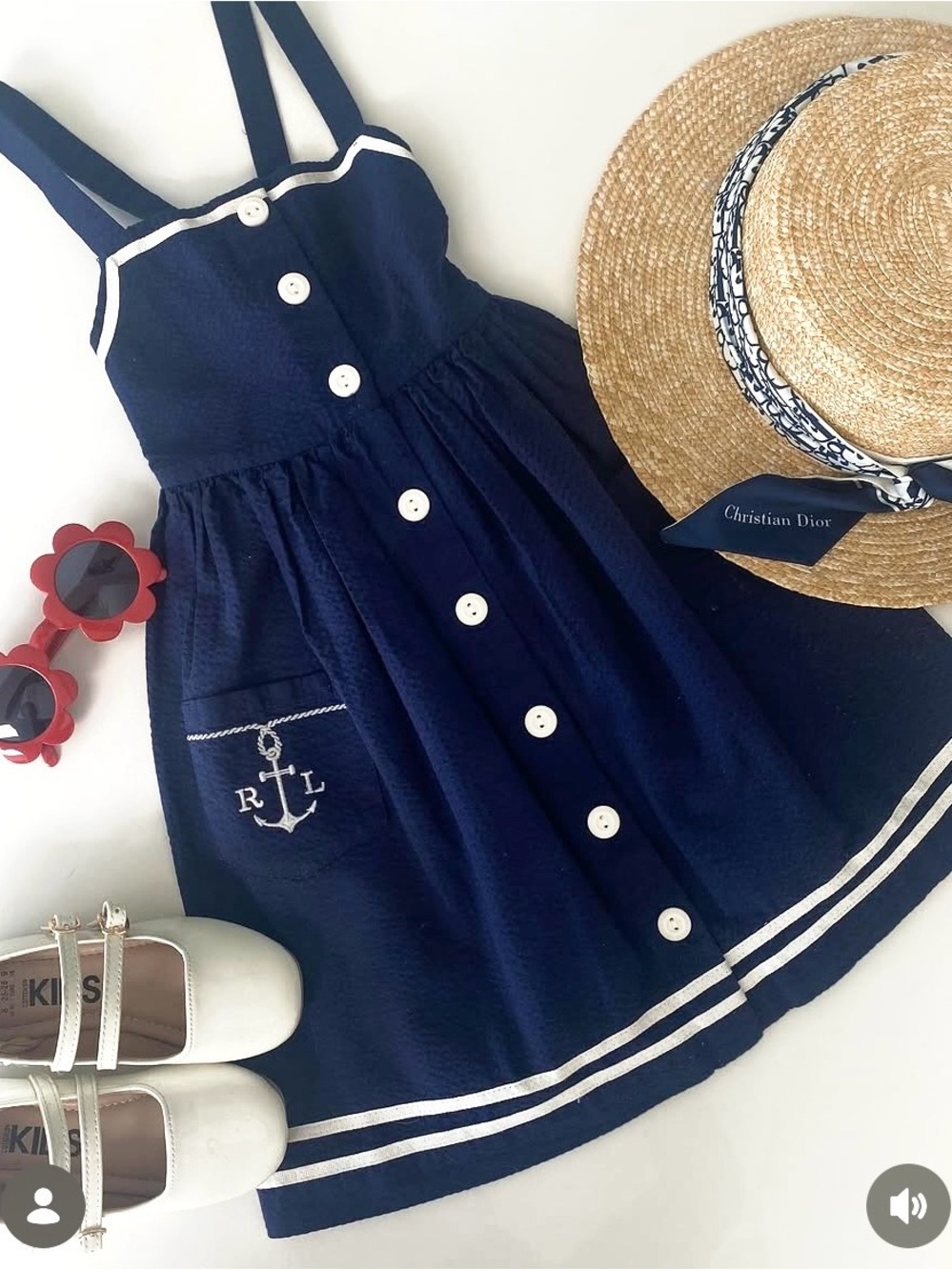 Ralph Lauren Navy Sundress with White Trim and Anchor Detail